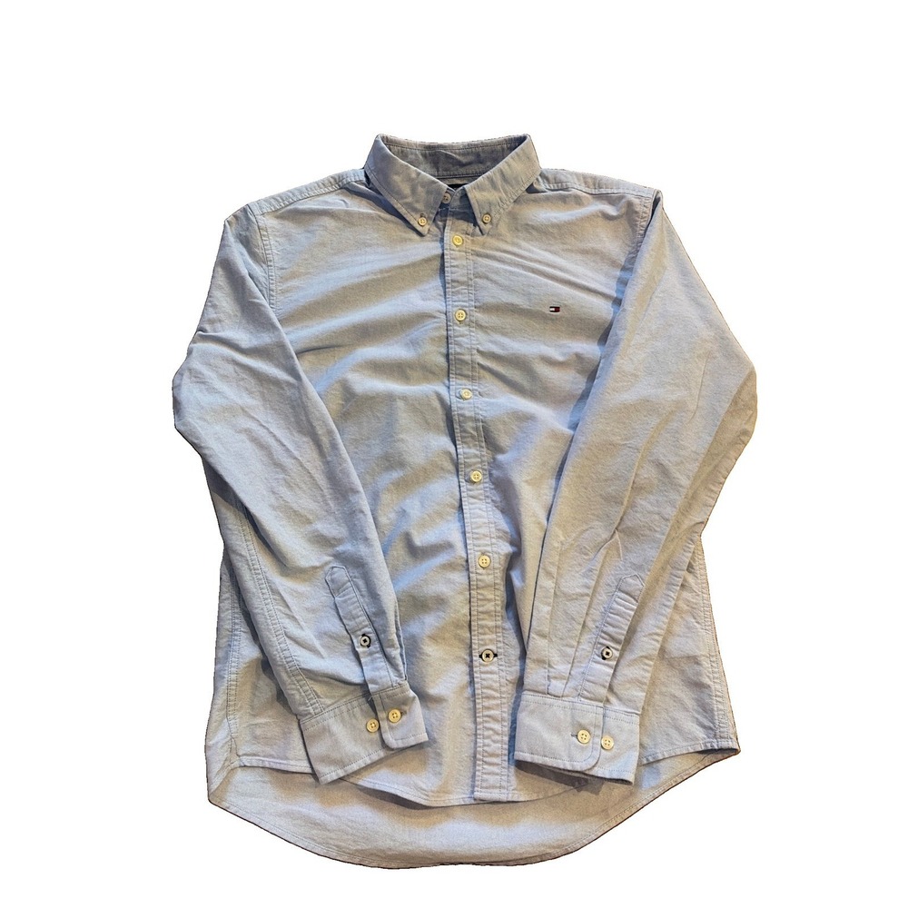 Tommy Hilfiger Custom Fit Oxford Button Down Shirt Men's Large L/G Light Blue
